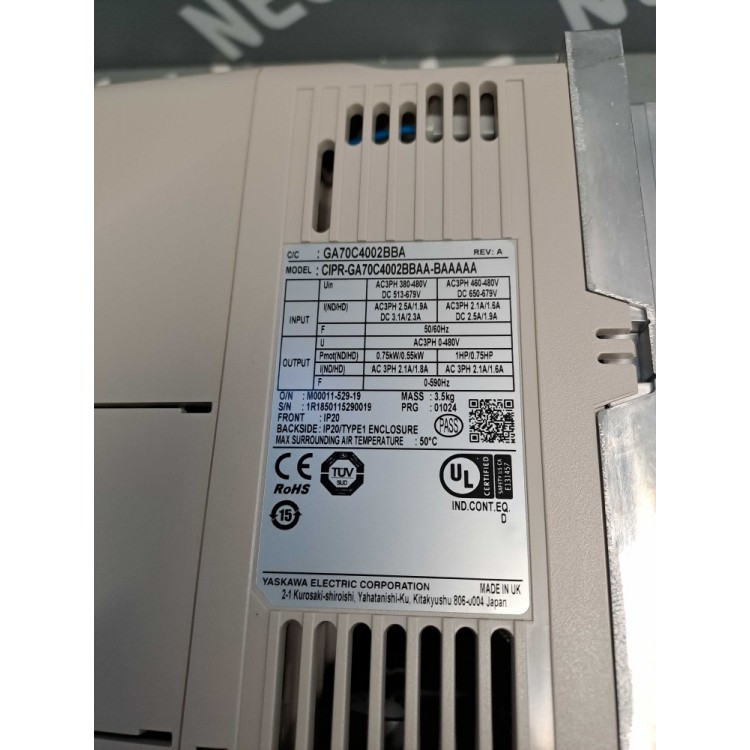 YASKAWA Frequency Inverter, 0.75kW, CIPR-GA70C4002BBAA-BAAAAA